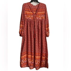 R. Vivimos Floral Boho MIDI Long Sleeves Dress Size: Medium (8/10)
